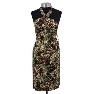 Donna Ricco New York Abstract Leaf Halter Midi Dress Women's Size 10